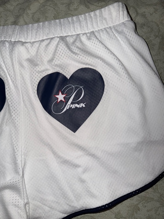 PINK Victoria's Secret White Mesh Shorts with Black Trim - Picture 7 of 8